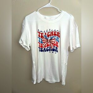 NWOT White Oversized Short Sleeve Tees with Patriotic Teacher Graphic